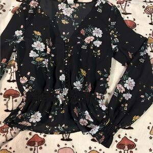 Divided Floral Black Blouse Size 2